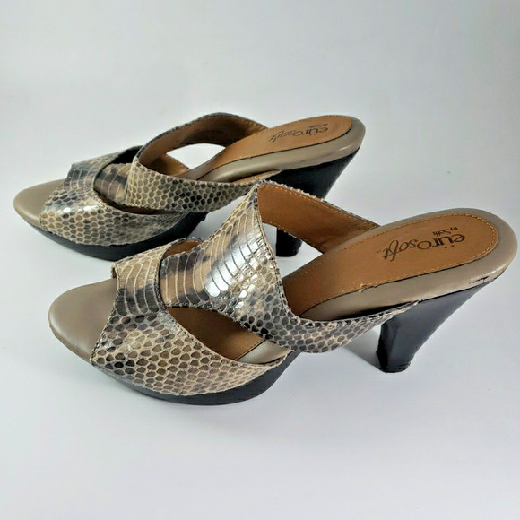 Euro Soft by Sofft Shoes Women's 9M Heels Open Toe Reptile Snake-Skin Pattern - Picture 1 of 8